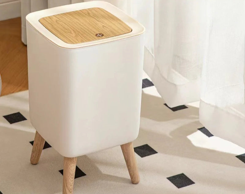Lixeira Com Pés de Madeira Moderna Com Tampa de Pressão Para Sala Banheiro Cozinha Escritório 7L/10L