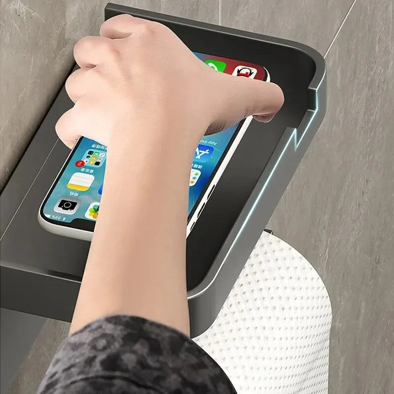 Suporte de papel higiênico, rolo de papel para parede do banheiro, armazenamento de telefone.