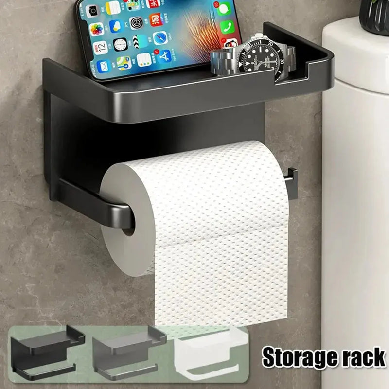 Suporte de papel higiênico, rolo de papel para parede do banheiro, armazenamento de telefone.