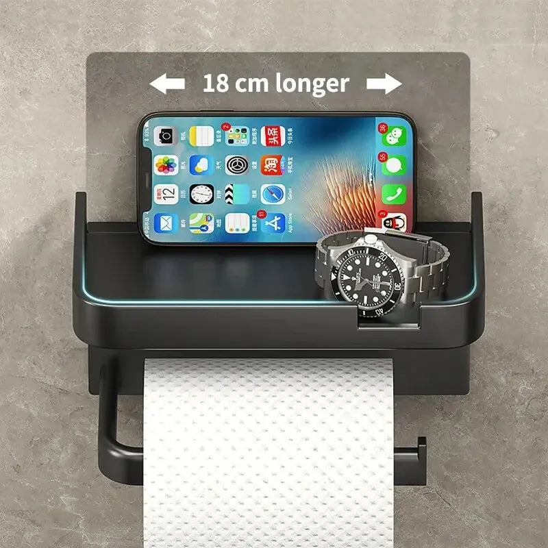 Suporte de papel higiênico, rolo de papel para parede do banheiro, armazenamento de telefone.