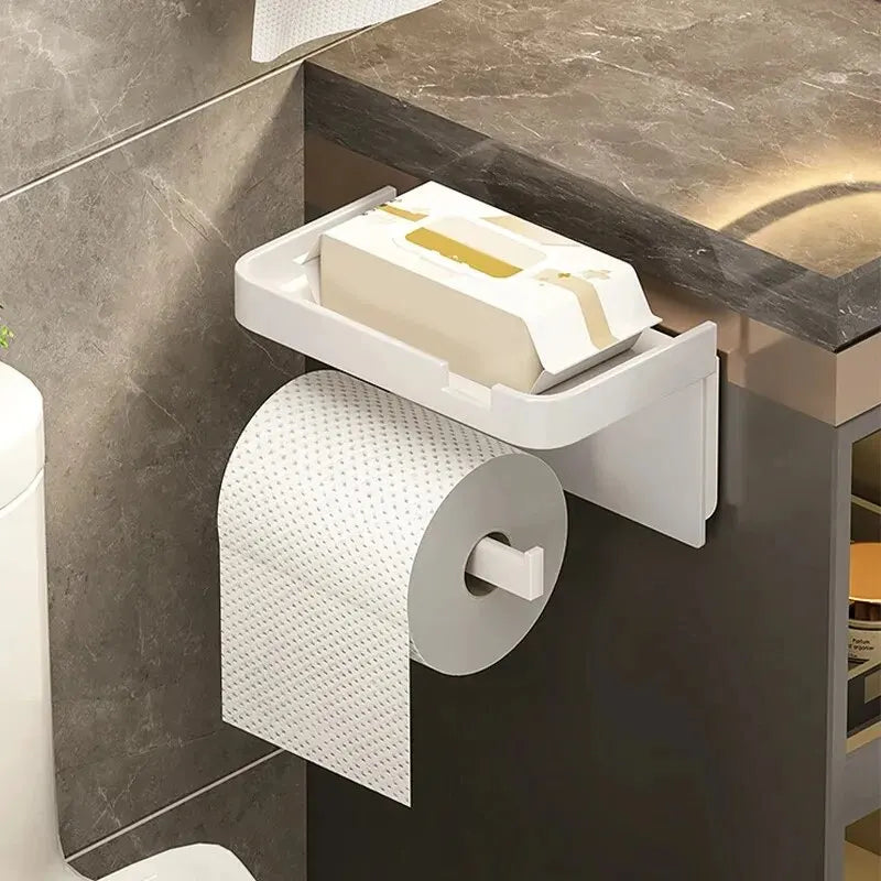 Suporte de papel higiênico, rolo de papel para parede do banheiro, armazenamento de telefone.